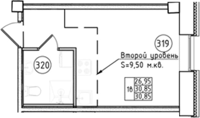 . Вариант № 1815768, 0, площадь - 30.85 квм, цена 7721050 рублей