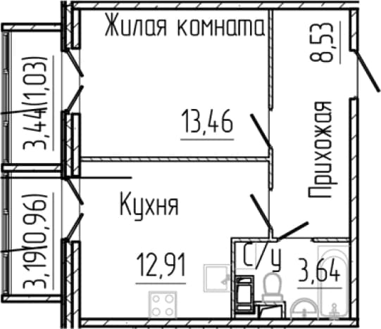 . Вариант № 2035758, 0, площадь - 38.54 квм, цена 7822290 рублей