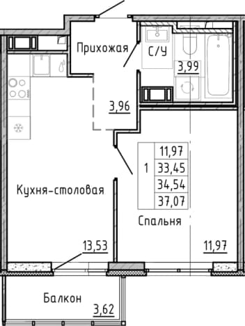 . Вариант № 1878335, 0, площадь - 30.92 квм, цена 10372362 рублей