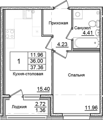 . Вариант № 2007831, 0, площадь - 36 квм, цена 6500442 рублей