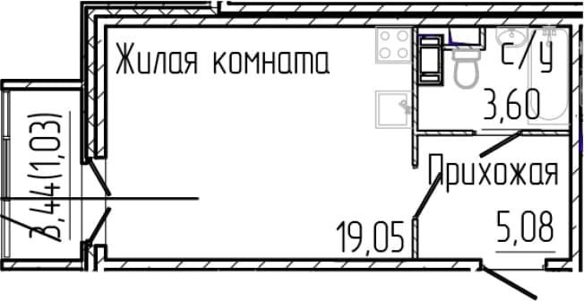 . Вариант № 1868582, 0, площадь - 27.73 квм, цена 5924560 рублей