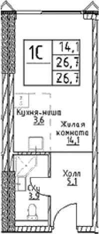 . Вариант № 750759, 0, площадь - 26.7 квм, цена 13742490 рублей