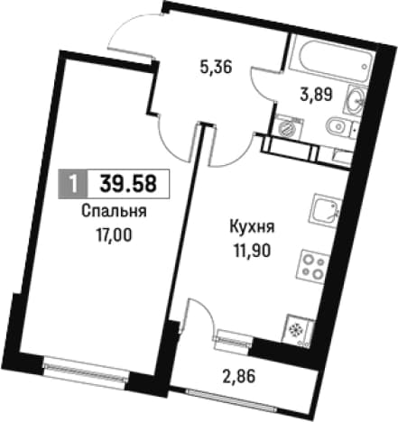 . Вариант № 1813410, 0, площадь - 38.15 квм, цена 7959793 рублей