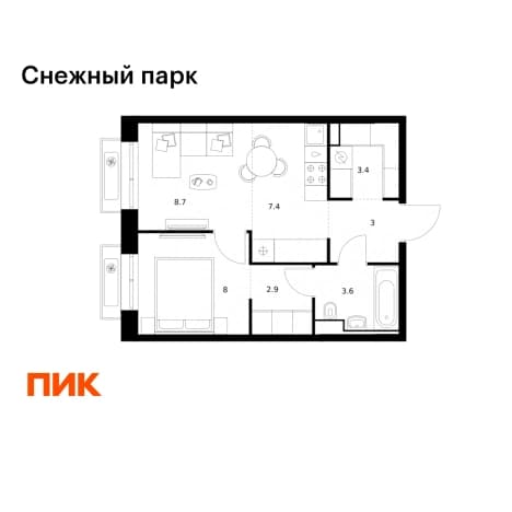 Купить однокомнатную квартиру в новостройках в ЖК Снежный парк в Владивостоке. Вариант № 2243175, 1, площадь - квм, цена 7947600 рублей