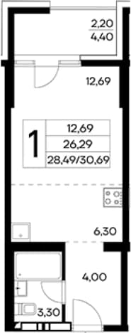 . Вариант № 2155164, 0, площадь - 28.49 квм, цена 11048400 рублей