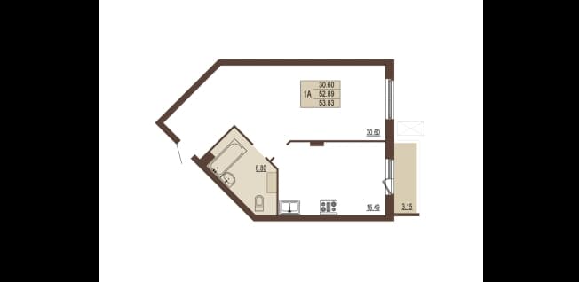 . Вариант № 370499, 0, площадь - 53.83 квм, цена 6549345 рублей