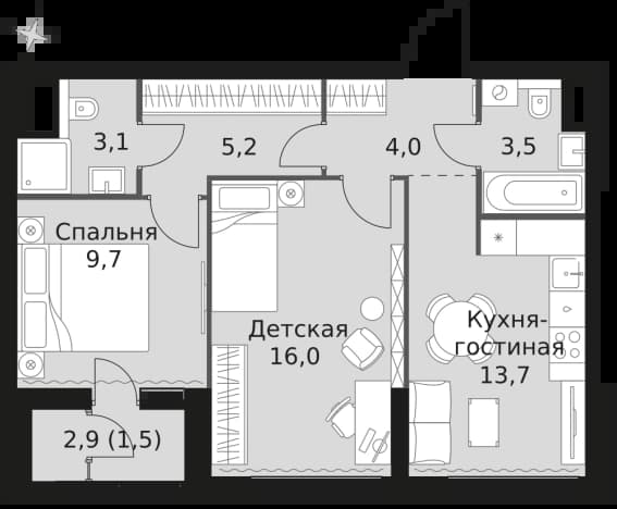 . Вариант № 2232750, 0, площадь - 56.7 квм, цена 28497420 рублей