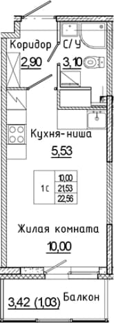 . Вариант № 1814774, 0, площадь - 21.53 квм, цена 4453694 рублей