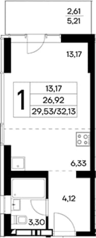 . Вариант № 2155128, 0, площадь - 29.52 квм, цена 10924200 рублей
