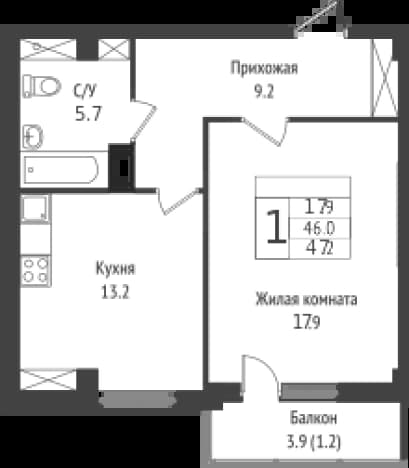 . Вариант № 1932722, 0, площадь - 48.5 квм, цена 7225000 рублей