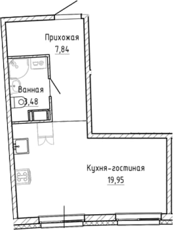 . Вариант № 1903077, 0, площадь - 31.27 квм, цена 6102881 рублей