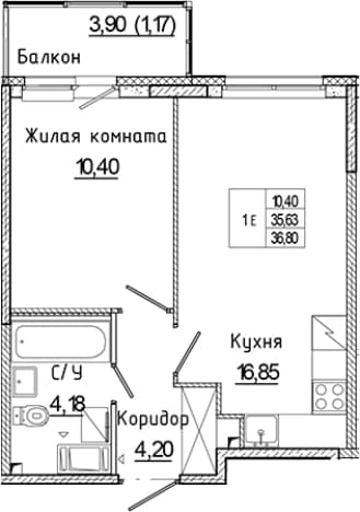 . Вариант № 1851891, 0, площадь - 35.63 квм, цена 6277300 рублей