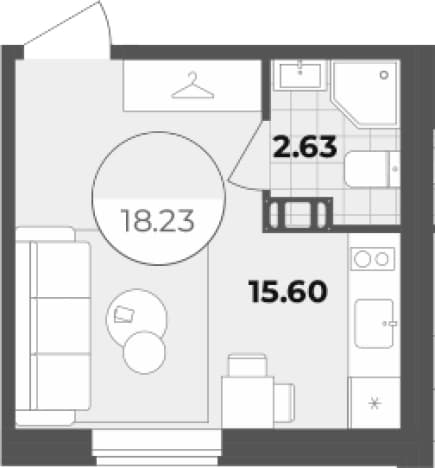 . Вариант № 1834055, 0, площадь - 18.23 квм, цена 8944404 рублей