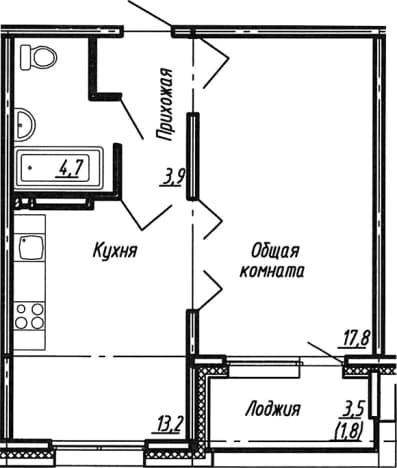 . Вариант № 1861643, 0, площадь - 39.6 квм, цена 7038000 рублей