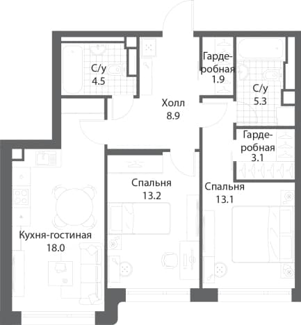 . Вариант № 1026994, 0, площадь - 68.1 квм, цена 34128109 рублей