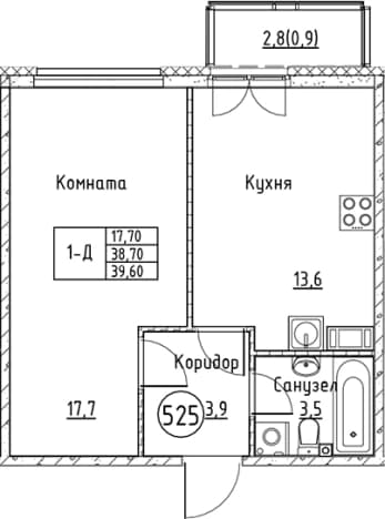 . Вариант № 2168726, 0, площадь - 38.7 квм, цена 9157228 рублей