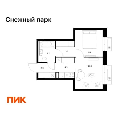 Купить однокомнатную квартиру в новостройках в ЖК Снежный парк в Владивостоке. Вариант № 2260547, 1, площадь - квм, цена 7460740 рублей