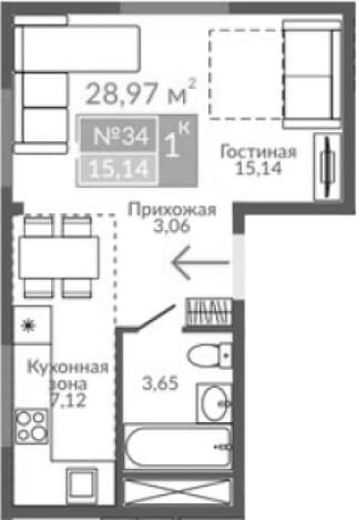. Вариант № 2273958, 0, площадь - 28.97 квм, цена 7821900 рублей