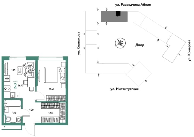 . Вариант № 2285241, 0, площадь - 36.43 квм, цена 16460544 рублей