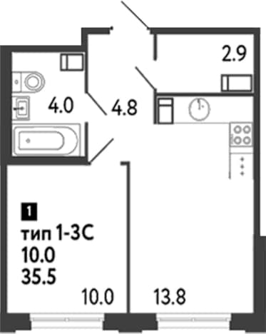 . Вариант № 2330677, 0, площадь - 35.5 квм, цена 14499102 рублей