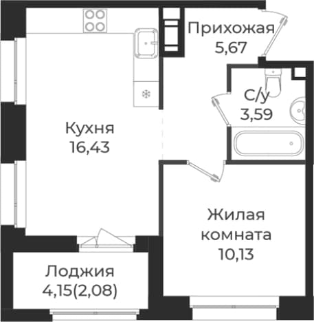 . Вариант № 1838649, 0, площадь - 35.82 квм, цена 6027237 рублей