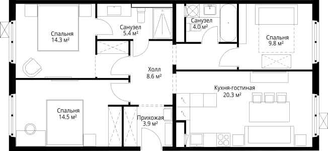 . Вариант № 2255795, 0, площадь - 80.8 квм, цена 19834218 рублей