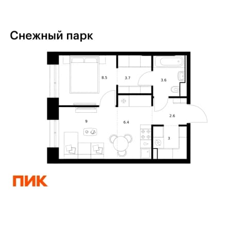 Купить однокомнатную квартиру в новостройках в ЖК Снежный парк в Владивостоке. Вариант № 2019183, 1, площадь - квм, цена 8250560 рублей