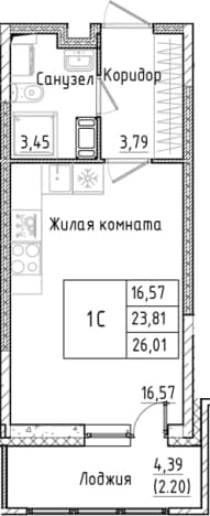 . Вариант № 1814311, 0, площадь - 23.81 квм, цена 5046838 рублей