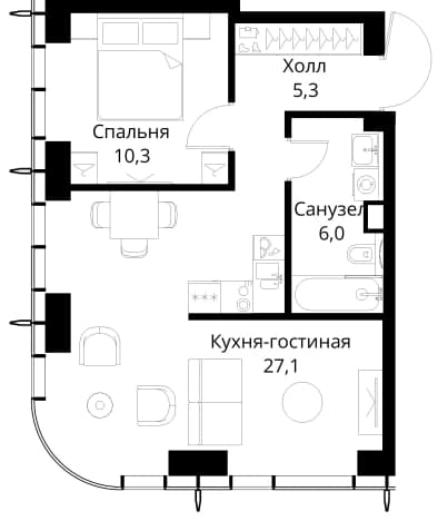 . Вариант № 2173480, 0, площадь - 48.7 квм, цена 26410497 рублей