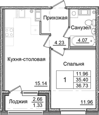 . Вариант № 2007838, 0, площадь - 35.4 квм, цена 6584488 рублей