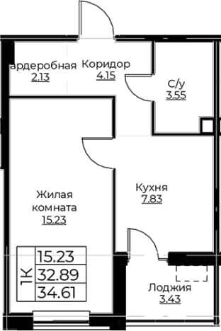. Вариант № 1871476, 0, площадь - 32.89 квм, цена 6760683 рублей