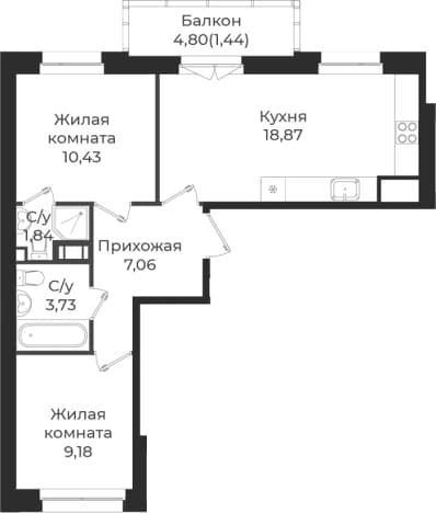 . Вариант № 1839215, 0, площадь - 51.11 квм, цена 8528077 рублей
