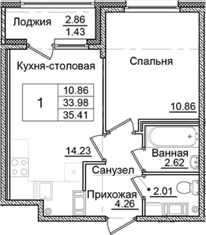 . Вариант № 2242641, 0, площадь - 33.98 квм, цена 6530878 рублей