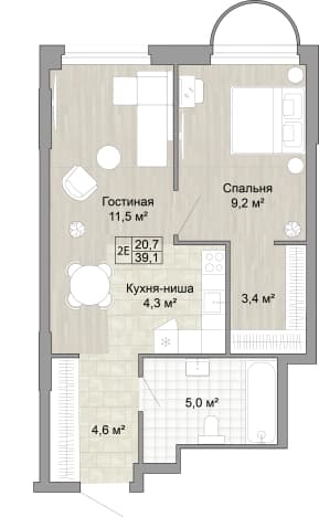 . Вариант № 2228067, 0, площадь - 39.1 квм, цена 14036900 рублей