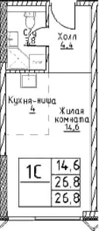 . Вариант № 1031552, 0, площадь - 26.8 квм, цена 13922600 рублей