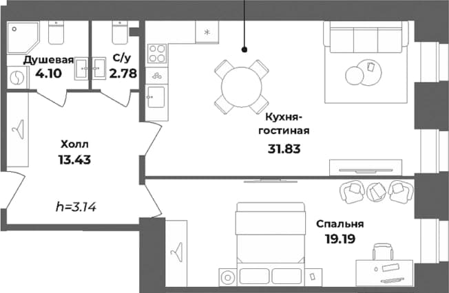 . Вариант № 1834040, 0, площадь - 71.33 квм, цена 31790996 рублей