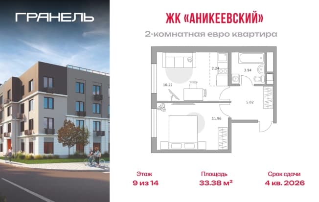 . Вариант № 2202567, 0, площадь - 33.38 квм, цена 7408316 рублей