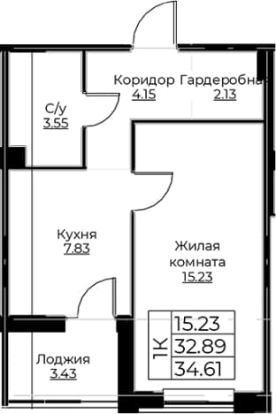 . Вариант № 1871407, 0, площадь - 32.89 квм, цена 8464516 рублей