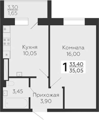. Вариант № 1833450, 0, площадь - 33.4 квм, цена 5902420 рублей