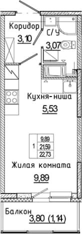 . Вариант № 2168629, 0, площадь - 21.59 квм, цена 4986906 рублей
