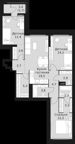 . Вариант № 2217939, 0, площадь - 86.7 квм, цена 36882180 рублей
