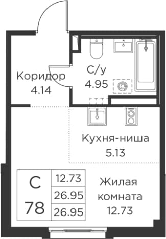 . Вариант № 2393925, 0, площадь - 26.95 квм, цена 8550696 рублей