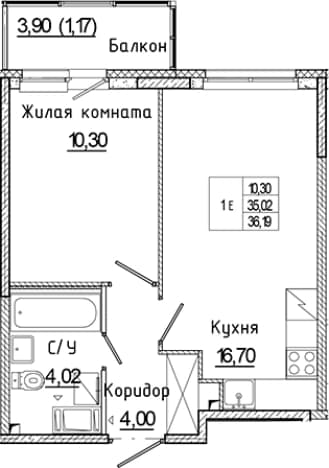 . Вариант № 1814891, 0, площадь - 35.02 квм, цена 6795248 рублей