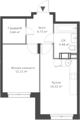 . Вариант № 1806606, 0, площадь - 38.18 квм, цена 6232682 рублей