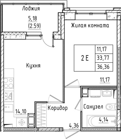 . Вариант № 2340954, 0, площадь - 33.77 квм, цена 7467767 рублей