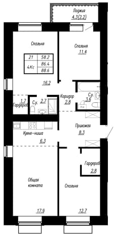 Купить четырехкомнатную квартиру в новостройках на улице Просторная в Барнауле. Вариант № 2226716, 1, площадь - квм, цена 11783800 рублей