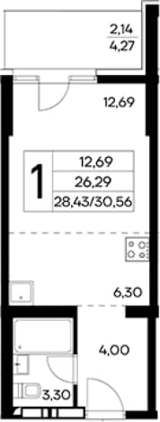 . Вариант № 2155155, 0, площадь - 28.42 квм, цена 10848800 рублей