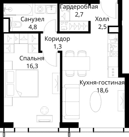 . Вариант № 2173499, 0, площадь - 46.2 квм, цена 25558625 рублей