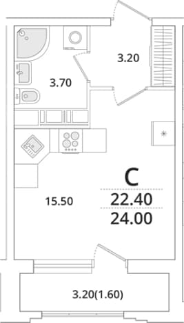 . Вариант № 397693, 0, площадь - 22.5 квм, цена 7587005 рублей