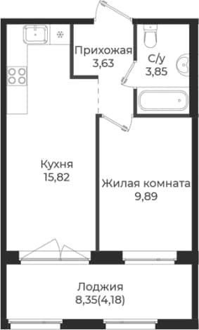 . Вариант № 1839007, 0, площадь - 33.19 квм, цена 5868959 рублей